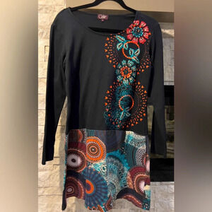 Coline Large Black abstract print  L/S Dress